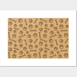 Pet - Cat or Dog Paw Footprint and Bone Pattern in Brown Tones Posters and Art